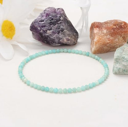 Healing Crystal Bracelet Clear Quartz Faceted Beaded Bracelets for Women Men 3mm Natural Stone Adjustable Handmade Stretch Bracelet Reiki Spiritual Jewelry Fashion Gifts - color: Amazonite