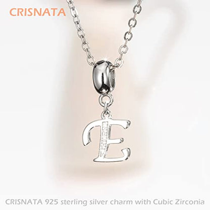 26 Letter Pendant Charms, Polished 925 Sterling Silver Complete Initial A-Z Dangling CZ Stone Alphabet Beads, fits European Bracelet Necklace, Gift for Mother/Father/Daughter/Son/Sister/Aunt - color: Letter E CZ Pendant Charm