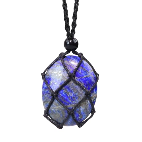 weryerker Natural Gemstone Pendant Necklace Healing Crystal Stone Pendant with Hand-Woven Rope Adjustable for Women Men - color: 1PC Lapis Lazuli