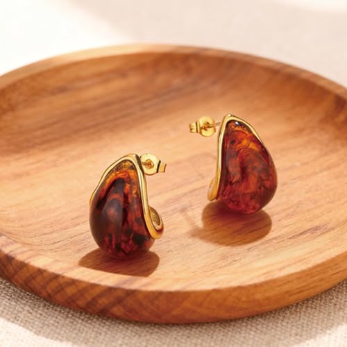 Tear Drop Earrings for Women,Crystal Stud Earrings With Gold and Amber color, Elegant Everyday and Wedding Jewelry Gift for Her