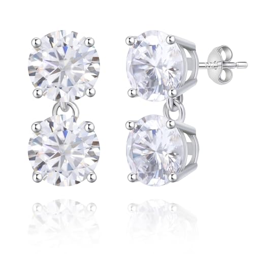 Cubic Zirconia Stud Earrings for Women,18K White Gold Plated,Women's 925 Sterling Silver Simulated CZ Earrings with Pear/Round/Princess/Oval Cut. - style: Round