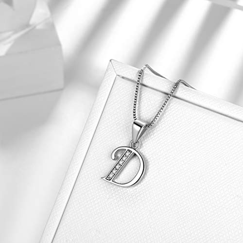 Aurora Tears Letter Necklace Initial 925 Sterling Silver Alphabet Pendant Crystal Name Gift Women Cubic Zirconia Jewelry - color: D
