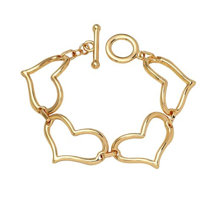 14K Gold & Silver Plated Lightweight Link Bracelet for Women | Stackable Bracelets ,14K Gold Plated Bracelets with CZ,Lightweight Trendy Chain Bracelet Jewelry Gift - style: gold heart