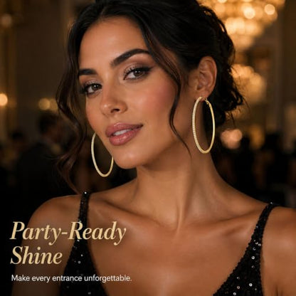 Big Chunky Gold Hoop Earrings for Women Beaded Large Statement Earrings Lightweight Fashion Jewelry Daily Wear Party Gift - color: E4:Gold 8cm