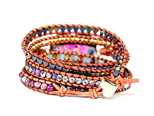 Women Wrap Bracelets Boho Natural Stone Jasper Turquoises Strand Bracelet Jewelry Collection - color: Emperor Stone