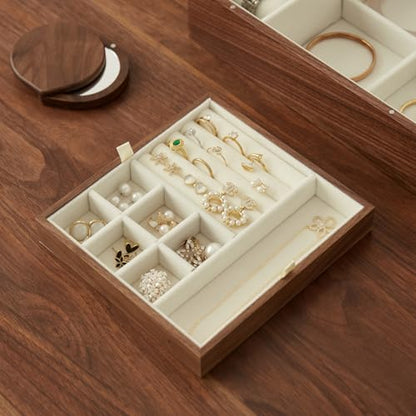 Black Walnut Wood Jewelry Box, No Lock | Velvet Lining, Personalized Ring and Necklace Box, For Women and Girls, Brass Handle - style: Vintage