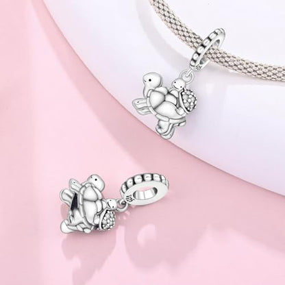 925 Sterling Silver Charms Bead for Bracelets Necklaces, Star Moon Crescent Sun Solar Pendent, Blue Ocean Starfish Shells Turtle Crab Starry Sea Cute Jewelry Birthday Gifts for Women Men - style: Mother and baby turtle charms