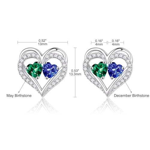 Heart Earrings for Women - Birthstone Earrings | 925 Sterling Silver, Stud Earrings, Gift Box Packaging, Anniversary Birthday Gifts for Women Wife Girlfriend Mom - color: 05-12-May-Dec Birthstone