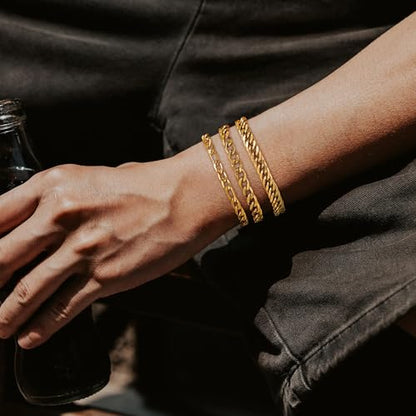 8Pcs Stainless Steel Bracelets for Men Women Sturdy Cuban Link Bracelet Curb Rope Figaro Paperclip Chain Bracelets Set Jewelry Gifts for Men, 6.9/7.5/8.3/9 Inches - color: Gold