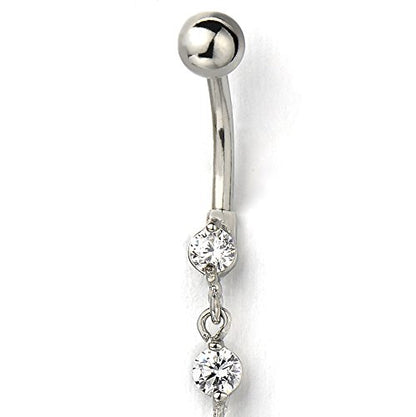 COOLSTEELANDBEYOND Belly Chain Belly Button Ring Body Jewelry Piercing Navel Ring with Long Dangle Cubic Zirconia - color: A-Metal Color:Silver; Stone Color:White