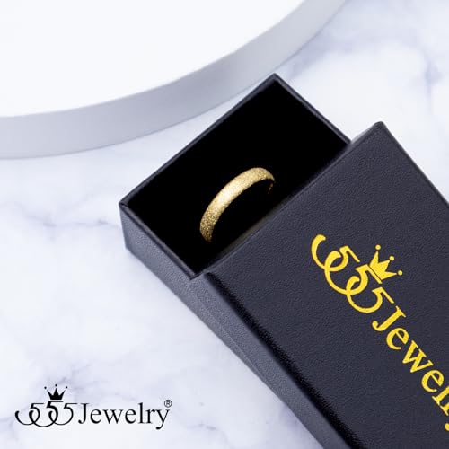 555Jewelry 4mm Sandblast Stainless Steel CZ Wedding Band Ring for Women & Men - color: Gold Style 2