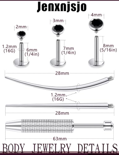 Jenxnjsjo F136 Titanium 20/18/16g Earrings Nose Lip Rings Studs Labret Medusa Tragus Helix Conch Cartilage Piercing Jewelry for Women - color: Black, size: 16g