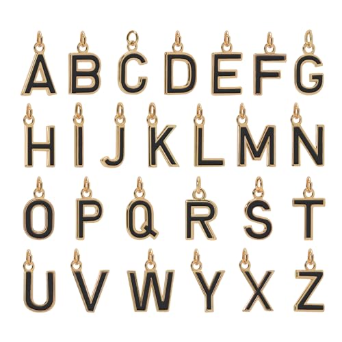18K Gold Filled A-Z Alphabet Letters Charms,26Pcs Initial A-Z Alphabet Charms,Bracelet Necklace Earrings Charms for DIY Jewelry Making - color: Black