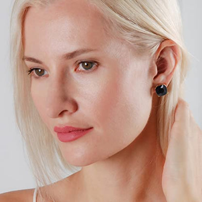 Large Square Stud Earrings for Women - Big Sparkly Rhinestone Studs | Plated in Gold Tone or Silver Tone, Hypoallergenic and Safe for Sensitive Ears - color: Black