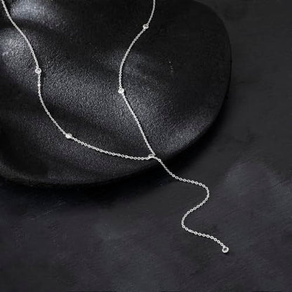 Tewiky Dainty Diamond Lariat Necklace for Women, Long Y Necklace | 14K Gold/Sterling Silver Plated Non Tarnish Necklace, Waterproof Drop Chain for Prom Wedding,Beach Summer Body Chian,Jewelry - color: Silver