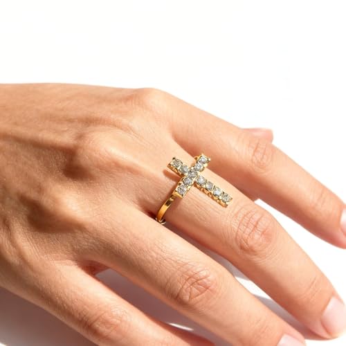 Cross Rings For Women, Faith Christian Blessed Hope Love Encouragement Pray Ring Adjustable Open Wrap Thumb Cross Inspirational Ring Dainty 14k gold Jewelry Easter Gift Non Tarnish - color: Gold 3