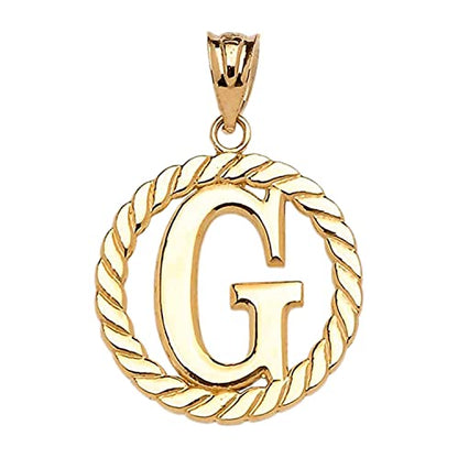 Polished 10k Yellow Gold Personalized Initial "A-Z" Roped Circle Charm Pendant - style: G