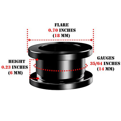 Pair of 316L Surgical Steel Black Anodized Screw-fit Piercing Jewelry Ear Stretching Lobe Plugs flesh Tunnel Earring - style: B06 2Pcs 9/16 inch (14mm)
