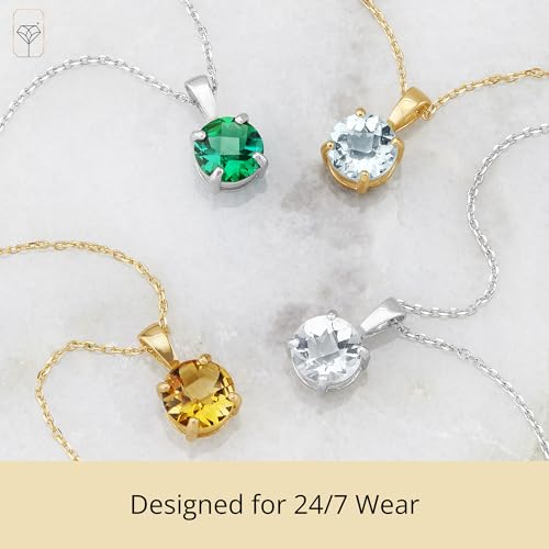 MAX + STONE 14k White or Yellow Gold Gemstone Round Pendant Necklace for Women 6mm Solitaire Birthstone with 18 Inch Cable Chain - color: Genuine Aquamarine