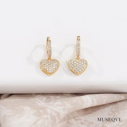CZ Heart Dangle Earrings for Women 14K Gold Plated Pave Cubic Zirconia Heart Drop Huggie Hoop Earrings Minimalist Small Cute Crystal Love Jewelry Gifts Her Mom Daughter [HER-CZ] - color: Gold
