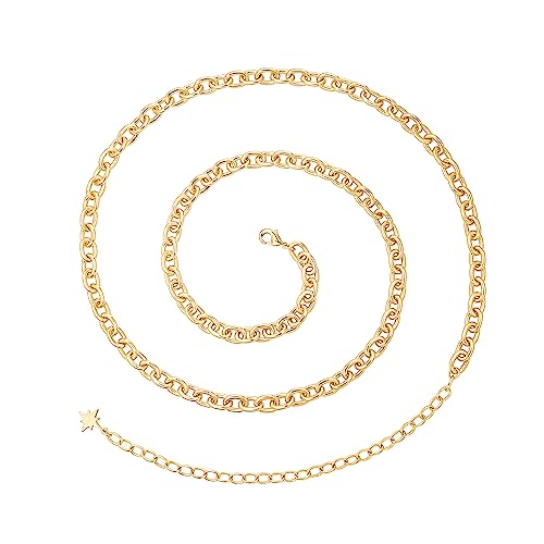 Adjustable 18k Gold Plated Waist Chain, Beach Bikini Body Chain, Handmade Boho Belly Chain - color: Q..chunky chain