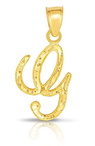 Floreo 10K Yellow Gold Charm Pendant Letter A-Z Personalized Alphabet Initial Name with optional 18 Inch Necklace - style: G