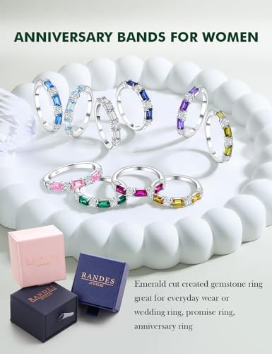 3.5mm Half Eternity Band Sterling Silver Rings for Women Sapphire/Ruby/Emerald and Cz Wedding Bands 7 Stone Stackable Birthstone Ring Anniversary Jewelry Size 6-10 - color: 10-Pink Sapphire-Oct.