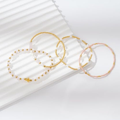 Dainty Gold Plated Pearl Crystal Beaded Bracelets Set for Women 14K Gold Plated Bead Pearl Beads Bracelet Stackable Paperclip Link Chain Bracelets Gold Plated Bracelets for Women Trendy Jewelry - color: Style3-gold cross pcs