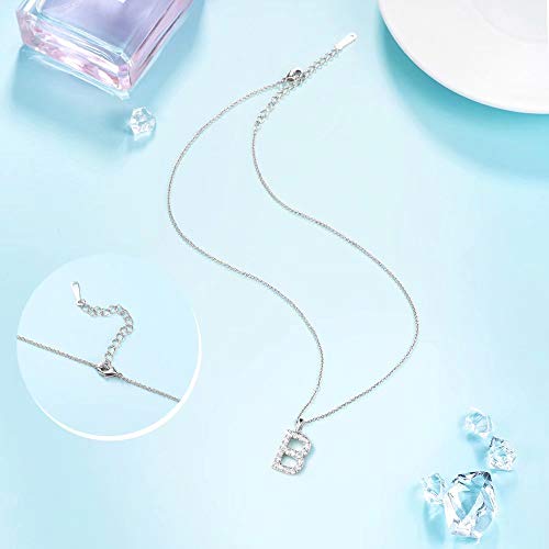 Tarsus Initial Cubic Zirconia Necklace for Women Teens | Jewelry Gifts for Women Adjustable Chain 18" + 2" - style: Silver-B-Diamond style