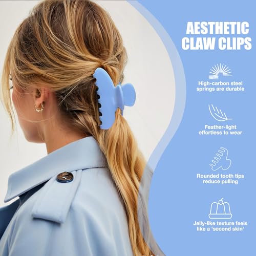 Blue Hair Clips Large Claw Clip for Women Nonslip Hair Accessories | Big Celluloid Butterfly Jaw Clips, Trendy Blue Claw Clips Strong Hold, Jumbo French Hair Clip for Thick Hair - color: Blue Claw Clip