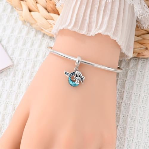 LIGHTDOG 925 Sterling Silve Charms fits Pandora Bracelets Necklace,5A Zircon Dangle Pendant Bead,Mother's Day Gift Jewelry Beads for Women - style: Mermaid Pendant