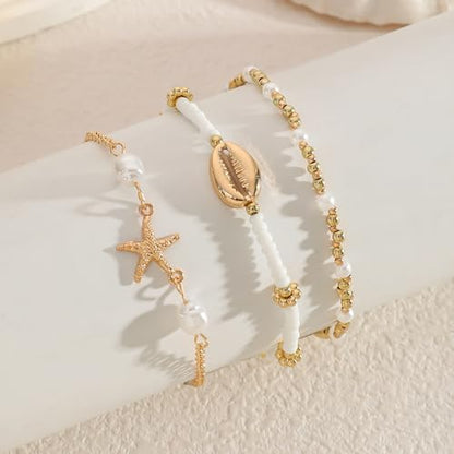 Smilelife Seashell Ankle Bracelets for Women Starfish Bracelets Layered Boho Puka Shell Anklet Cowrie Shell Bracelets Hawaiian Summer Beach Foot Chain Jewelry - color: Starfish