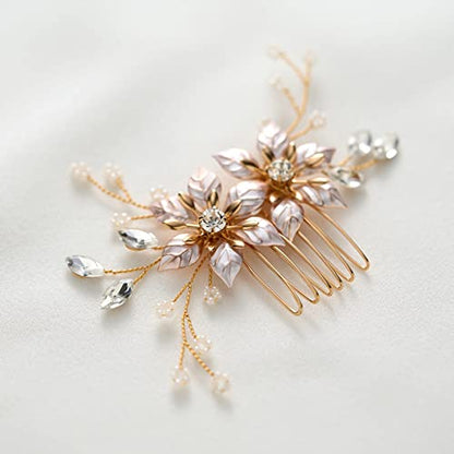 SWEETV Gold Bridal Hair Comb-Handmade Wedding Hair Clip Wedding Hair Accessories for Women - color: Gold-B