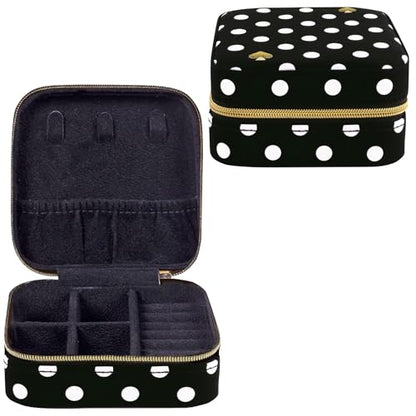 kate spade new york Travel Jewelry Case, Polka Dot | Small Square Case, Black and White Dotted Jewelry Box Organizer for Rings, Necklaces, Earrings On-the-Go with Zipper Closure