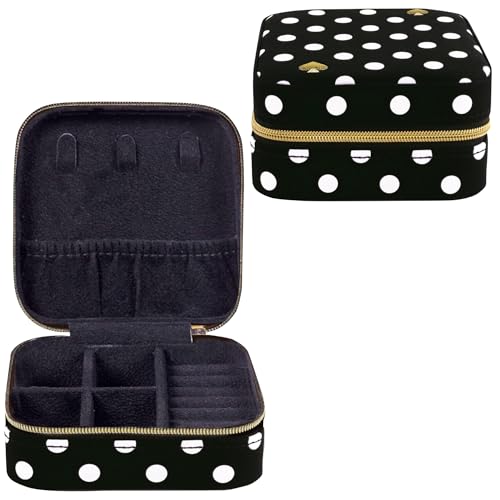 kate spade new york Travel Jewelry Case, Polka Dot | Small Square Case, Black and White Dotted Jewelry Box Organizer for Rings, Necklaces, Earrings On-the-Go with Zipper Closure