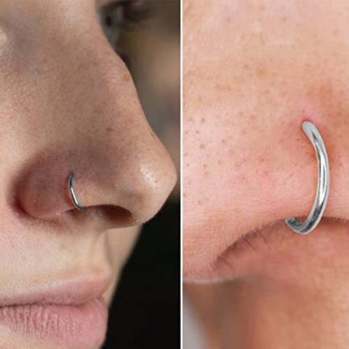20G Nose Rings Piercing Jewelry Screw Hoops Hypoallergenic for Women Men - color: Silver D Shape,20G 8mm+10mm