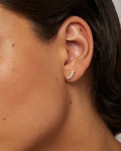 PAVOI 14K Gold Plated Navette CZ Crawler Stud Flat Back Earrings for Women | Hypoallergenic Earrings with 925 Sterling Silver Posts, Small Cartilage Cubic Zirconia Stud Earring, Helix Piercing Jewelry - color: Yellow Gold