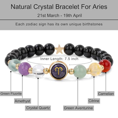 Zodiac Bracelets for Women 12 Constellations Healing Crystal Stone Beads Bracelet Birthday Zodiac Gifts Horoscope Spiritual Bracelet - color: Aries