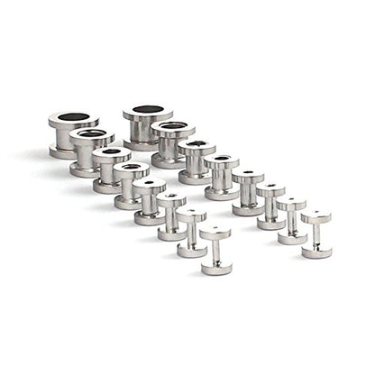16pcs Surgical Steel Screw Tunnel Gauge Ear Expander Stretching Kit Plugs Piercing -8 Pairs 14g-00g (1.6mm-10mm) - color: Steel