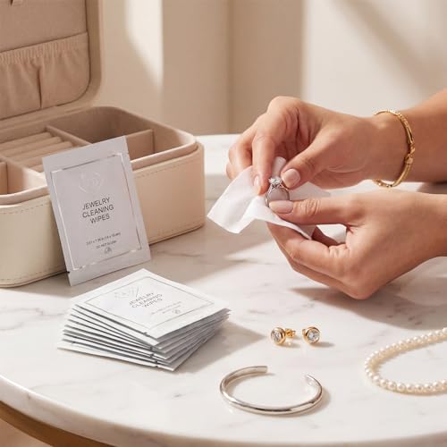100 Pack Jewelry Cleaning Wipes Jewelry Cleaner Towelettes for Shine Jewels Individually Wrapped Travel Polish and Remove Tarnish to Restore Brilliance for Gemstones Pearls
