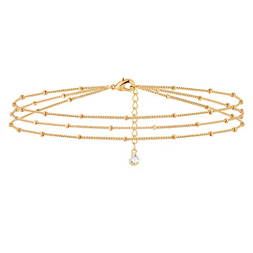 MEVECCO Dainty Chain Bracelets for Women, Layered and Charm Styles | 14K Gold Plated Brass, Select Cubic Zirconia Accents, Single and Multi-Row Structures for Refined Everyday Wristwear - style: 3 Layer Satellite Chain Gold