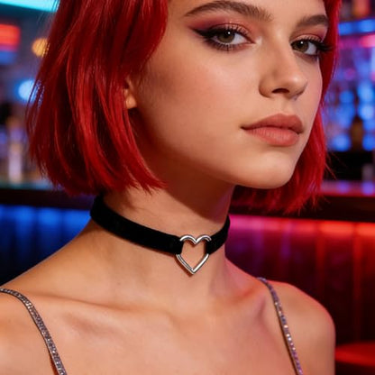 Black Choker for Women, Adjustable Layered Velvet Leather Lace Collar necklace, Goth necklace Gifts - color: Heart
