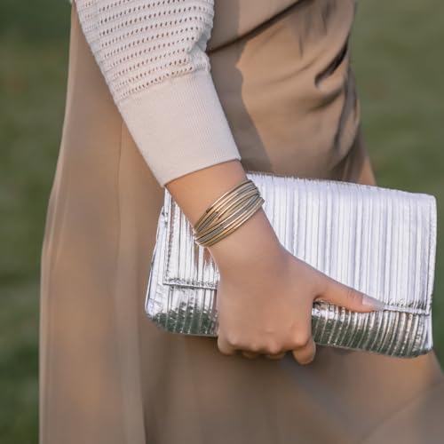 Gold Tube Leather Wrap Bracelets Boho Chunky Stackable Layered Western Cuff | Stacked Bohemian Cool Magnetic Clasp Bangles Statement Cowgirl Hippie Country Festival Accessories for Women Trendy - color: Sand
