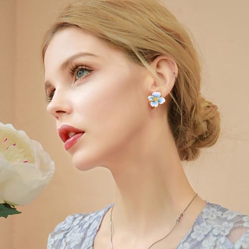 Clip on Earrings Women, 14K Gold Plated Earrings for Sensitive Ears, Fashion Women's Earrings Jewelry Birthday Gift for Wife Grandma Daughter Girls on Christmas Thanksgiving - color: Cherry Blossom Blue Gradient Color Earrings