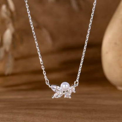Pearl Necklaces for Women 14k Gold/White Gold Plated CZ Diamond | Dainty Cubic Zirconia Necklace, Bridal Bridesmaids Wedding Jewelry Gifts - color: Silver CZ Round Pearl