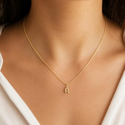 Gold Puffed Initial Letter Charm - 10 Karat Gold - 3D Bubble Letter Pendant - style: Letter r