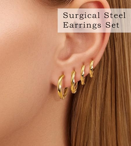 Surgical Steel Small Gold Huggie Hoop Earrings for Women Hypoallergenic - color: F-14K Gold Plated