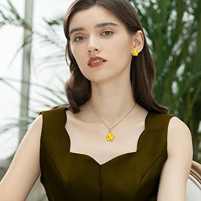 EleQueen Rose Flower Necklace Earrings Bracelet Set for Women - color: 03_Yellow Necklace+Earrings+Bracelet