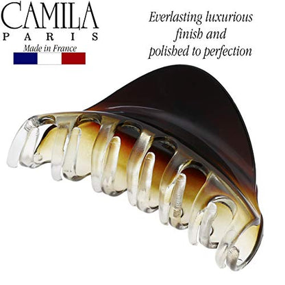 Camila Paris CP2379 French Hair Clips for Women, 3.75" Large Claw Clip Strong Hold All Day, Girl Large Claw Clips for Thick Hair, No Damage No Slip Flat Clip for Women. Made in France - color: Clear