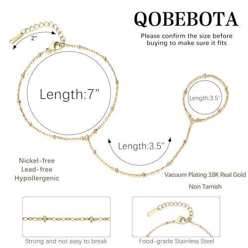 Hand Chain Bracelet Stainless Steel Gold Handchain Bracelets | Non Tarnish Handchain Bracelet for Women Summer Essentials Gold Link Bracelet Beach Waterproof Jewelry - color: Gold Bead